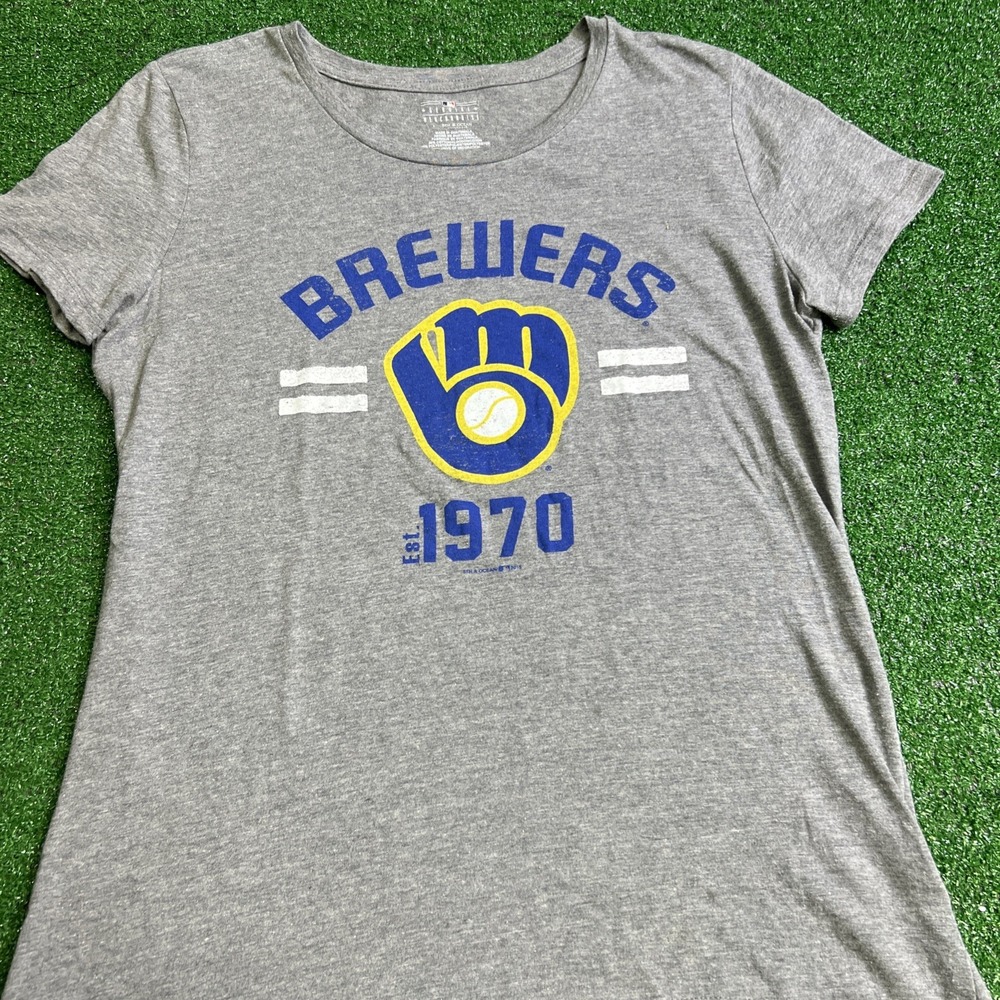 MLB Milwaukee Brewers Est. 1970 5th‎ & Ocean Gray T-Shirt Womens Size Large